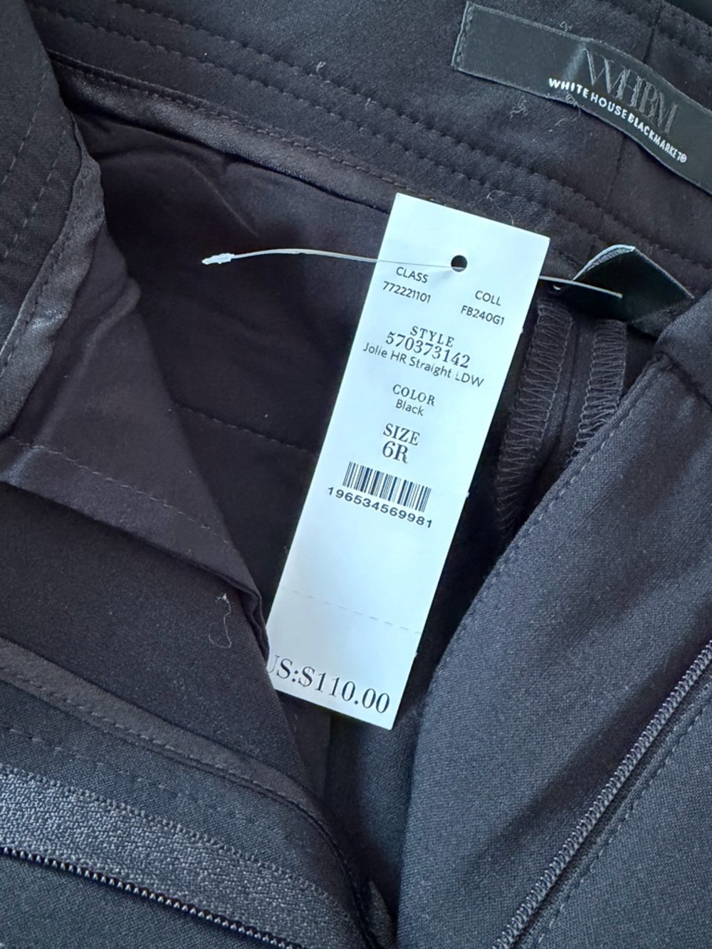 New White House Black Market Straight High Rise Black Pants Trousers Size 6 - Picture 10 of 12